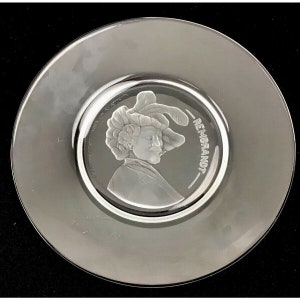 Val St Lambert Rembrandt Artist 1669-1969 Etched Glass Limited Edition Plate