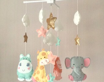 Baby mobile - baby boy mobile - Crib mobile - Elephant mobile - Cloud Mobile - Nursery Decor - Clouds, stars and jungle animals