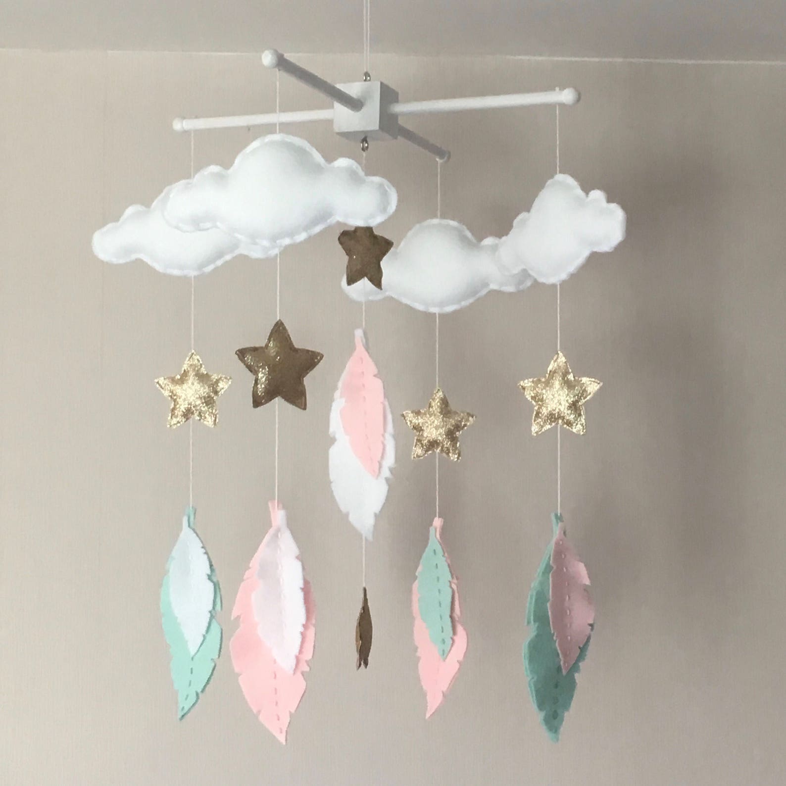 Baby Mobile Baby Girl Mobile Cot Mobile Feather Mobile Etsy UK