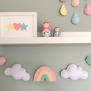 Pastel Rainbow, cloud and heart garland kids room decor nursery wall art rainbow baby gift nursery garland image 1