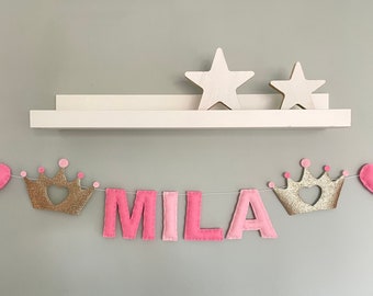 Princess Crown Name Banner - Pink Kids Name Sign - Decor for girls Bedroom