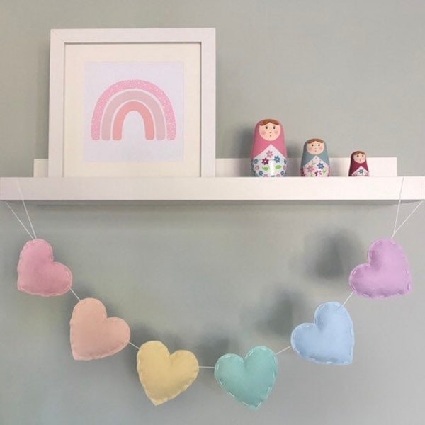 Guirlande de coeurs pastel arc-en-ciel - Déco pour enfants - Déco pour chambre de bébé - Cadeau pour bébé