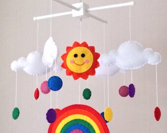 Baby Mobile - Cot Mobile - Sun, rainbow and clouds Mobile - Cloud Mobile - Nursery Decor