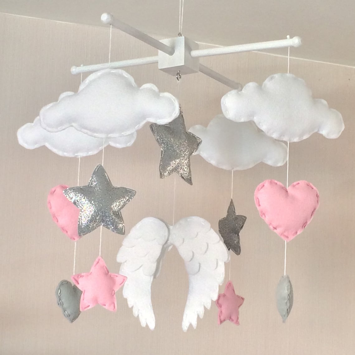 Baby Mobile Baby Girl Mobile Cot Mobile Angel Wings Etsy