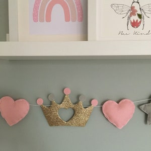 Princess garland Girls bedroom decor Nursery decor clouds, hearts, stars and princess crown. image 4