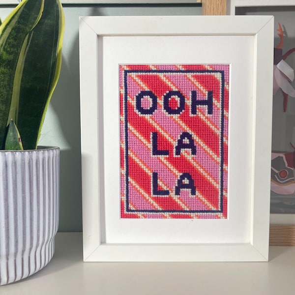 Ooh la la Cross Stitch Kit - Craft Kit for Adults - Needlepoint Kit - Fun, Bold & Vibrant DIY Craft for Your Home by Calla Rae Studio