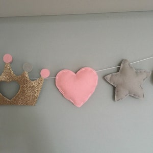 Princess garland Girls bedroom decor Nursery decor clouds, hearts, stars and princess crown. image 2