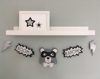 Superhero Bear with Bow Tie Garland - Boys room decor - kids room decor - Superhero bunting - Superhero room art