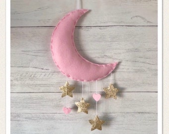 moon, stars and hearts mini baby mobile - nursery decor - new baby gift - nursery accessories - nursery wall art