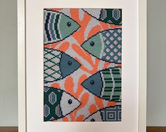Patterned Fish Cross Stitch Kit - Modern Ocean Needlepoint Kit - Modern Cross Stitch - Beginner Cross Stitch kit - Counted cross stitch kit
