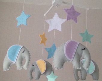 Baby Mobile - Elephant Mobile - Cot Mobile - Baby boy Mobile - Nursery Decror - Pastel Decor - Crib Mobile