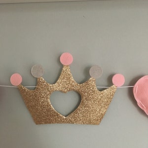 Princess garland Girls bedroom decor Nursery decor clouds, hearts, stars and princess crown. image 3