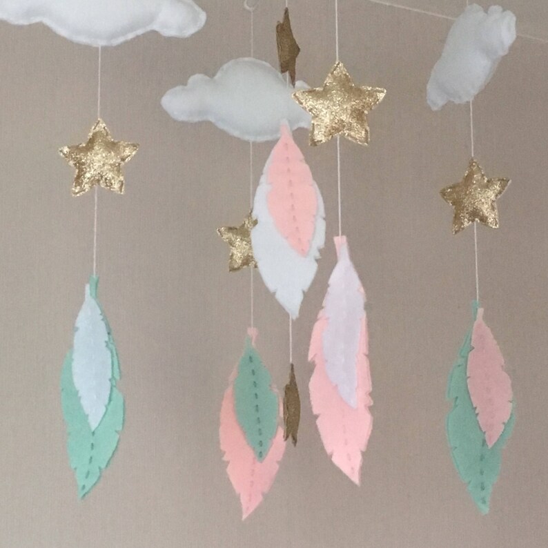 Baby Mobile Baby Girl Mobile Cot Mobile Feather Mobile Etsy UK