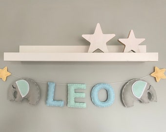 Name Sign  - Name Plaque - Mini Bunting -Personalised Bunting - Sleepy Elephants - Kids Room Decor - Nursery Decor