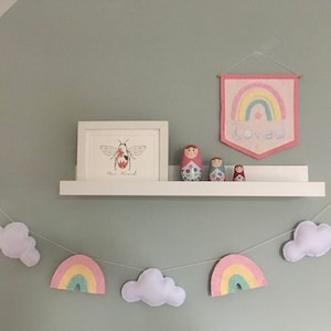 Pastel Rainbow, cloud and heart garland (longer length) - kids room decor - nursery wall art - rainbow baby gift - nursery garland