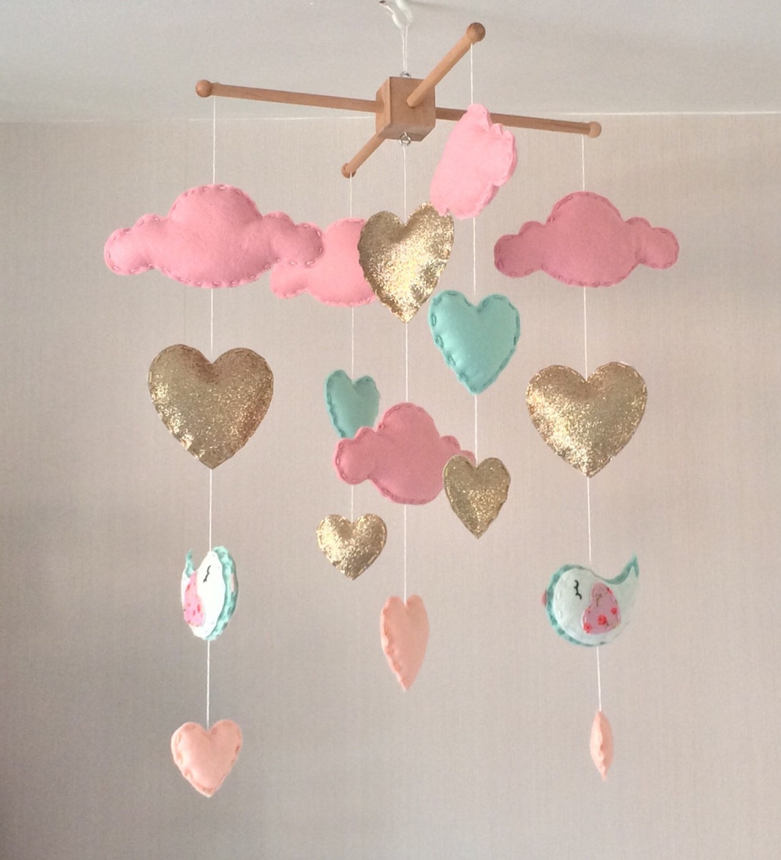 Baby mobile Baby girl mobile Cot mobile Heart mobile Etsy