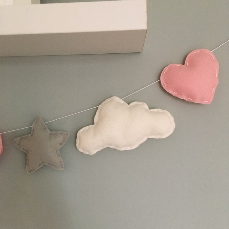 Princess garland Girls bedroom decor Nursery decor clouds, hearts, stars and princess crown. image 9