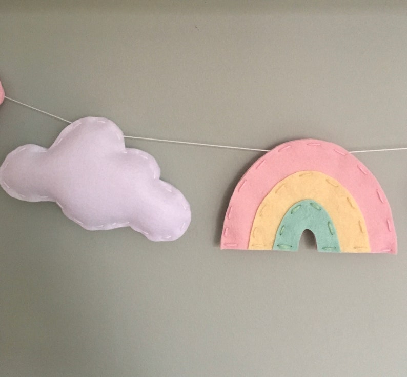 Pastel Rainbow, cloud and heart garland kids room decor nursery wall art rainbow baby gift nursery garland image 5