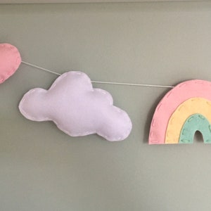 Pastel Rainbow, cloud and heart garland kids room decor nursery wall art rainbow baby gift nursery garland image 2