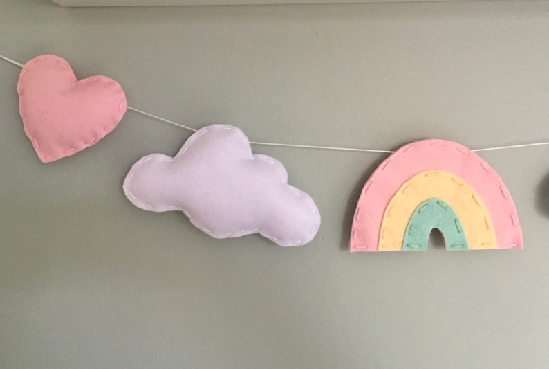 Pastel Rainbow, cloud and heart garland kids room decor nursery wall art rainbow baby gift nursery garland image 2