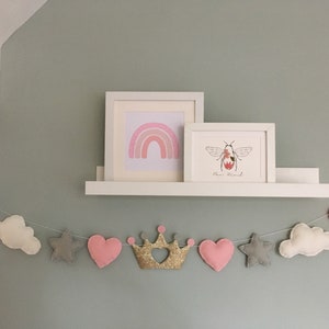 Princess garland Girls bedroom decor Nursery decor clouds, hearts, stars and princess crown. image 7