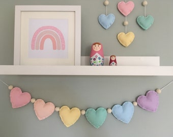 Pastel Rainbow Heart Garland - kids room decor - nursery wall art - rainbow baby gift - nursery garland