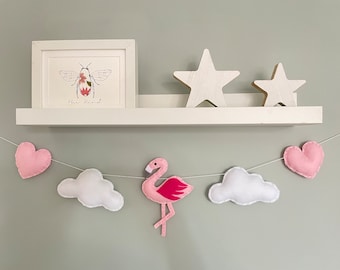 Flamingo,  cloud and heart garland - kids room decor - nursery wall art -  baby gift - nursery garland