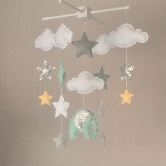 Bebe Mobile Lit Bebe Mobile Nuages Etoiles Et Elephant Etsy France