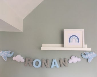 Name Sign  - Name garland - Mini Bunting -Airplane garland  - Kids Room Decor - Nursery Decor - Aeroplane name sign - kids plane decor