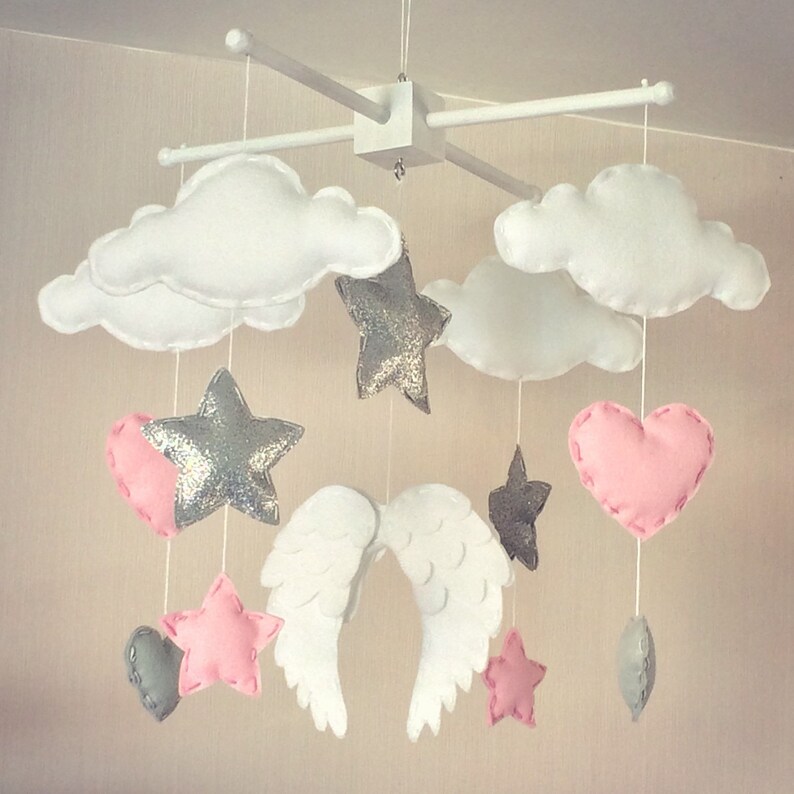 Baby Mobile Baby Girl Mobile Cot Mobile Angel Wings Etsy