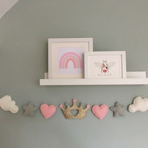 Princess garland Girls bedroom decor Nursery decor clouds, hearts, stars and princess crown. image 1