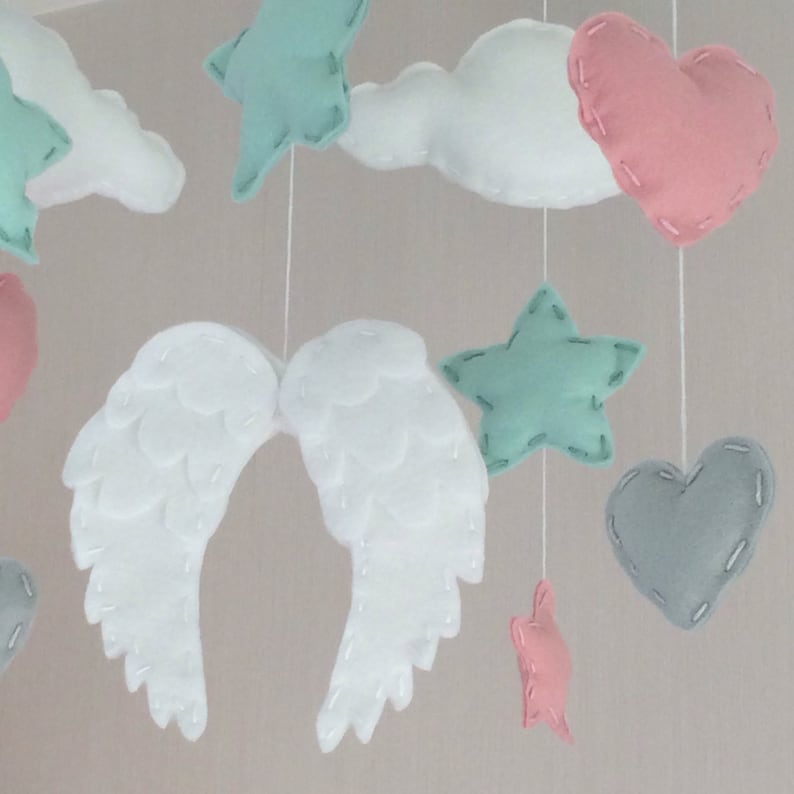 Baby Mobile Baby Girl Mobile Cot Mobile Angel Wings Etsy