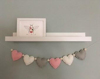 Pastel Pink and grey  Heart Garland - kids room decor - nursery wall art - rainbow baby gift - nursery garland