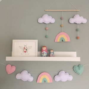 Pastel Rainbow, cloud and heart garland kids room decor nursery wall art rainbow baby gift nursery garland image 4