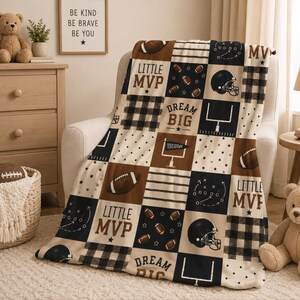 Baby Boy Football Blanket, Little MVP, Touchdown Nursery Decor, Brown Tan Black