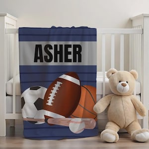 Sports Baby Blanket, Minky Name Blanket, Sports Nursery, Baby Shower Gift, Personalized Baby Boy Blanket, Football, Basketball, Baseball