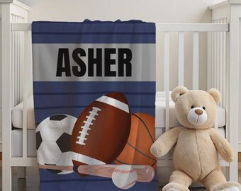 Sports Baby Blanket, Minky Name Blanket, Sports Nursery, Baby Shower Gift, Personalized Baby Boy Blanket, Football, Basketball, Baseball