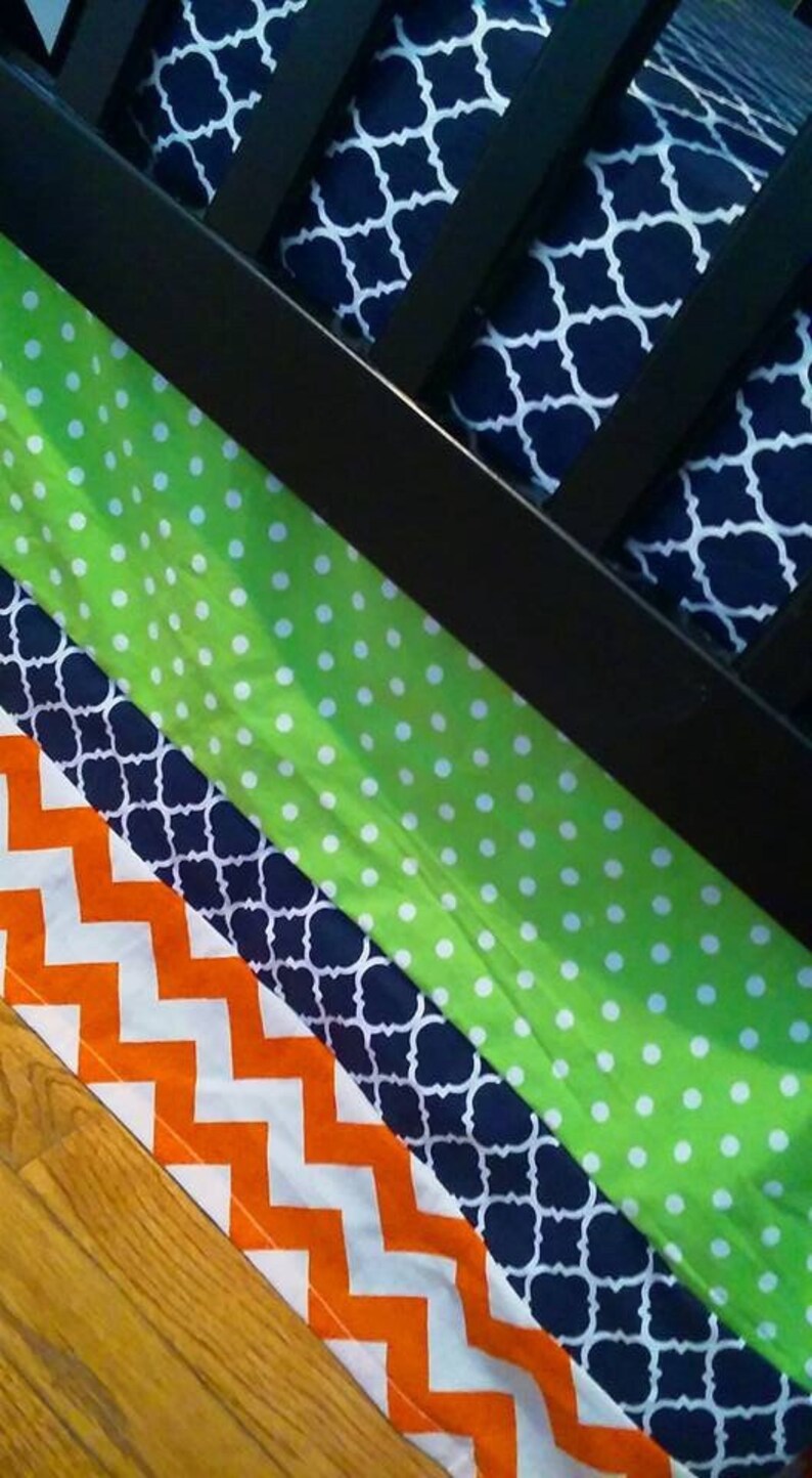 Crib Bedding Set Orange Navy Blue & Lime Green Crib Skirt Etsy