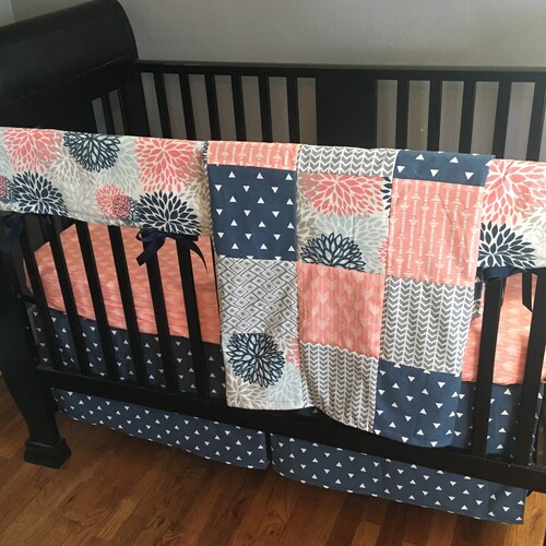 Made to Order Baby Girl Bedding Set in Coral Navy Blue and Etsy