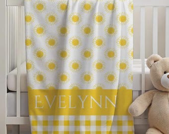 Sun Baby Blanket, Baby Girl Minky Blanket, Personalized Name Blanket, Sunshine Nursery, Baby Shower Gift, Custom Baby Blanket, Yellow White
