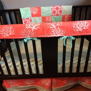 and anchors gray and turquoise with a nautical theme including seahorses Custom Baby Bedding in coral navy coral reef