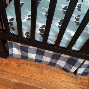Baby Boy Custom Crib Bedding Set, Made to Order, farm theme featuring navy, mint and gray designs with tractors, farm animals, plaid image 3