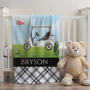 Golf Baby Boy Blanket, Golf Name Blanket, Golf Nursery, Baby Shower Gift, Golf Cart Personalized Blanket, Baby Boy Minky Blanket with Name