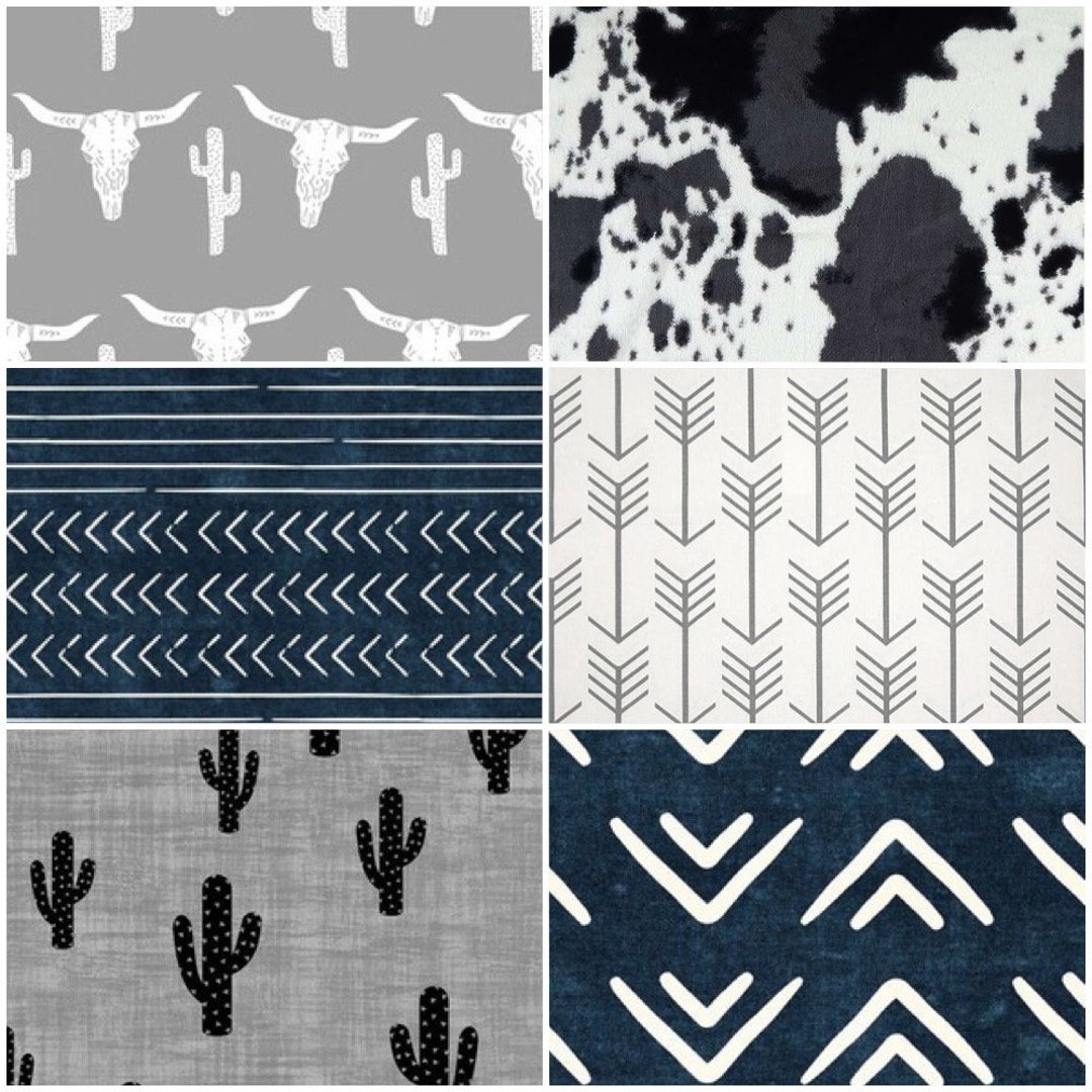 Boho Baby Boy Bedding in Gray and Navy Blue, Boy Crib Bedding, Western