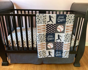 Baseball Baby Bedding in navy, Baseball Crib Bedding Set, Baseball Nursery, Baby Shower Gift, Sports Nursery, Baby Boy Crib Bedding Set