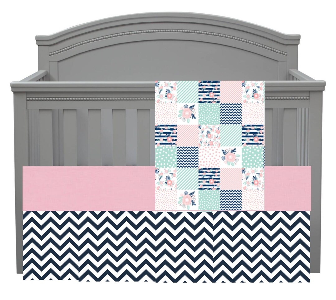 Baby Girl Crib Bedding Set in Pink Mint and Navy With a Etsy