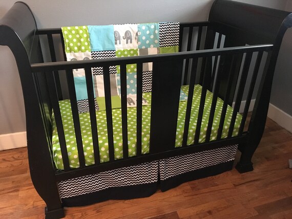 Custom Crib Bedding Set Aqua Blue Lime Green Navy Grey Custom Crib Bedding Set Aqua Blue Lime