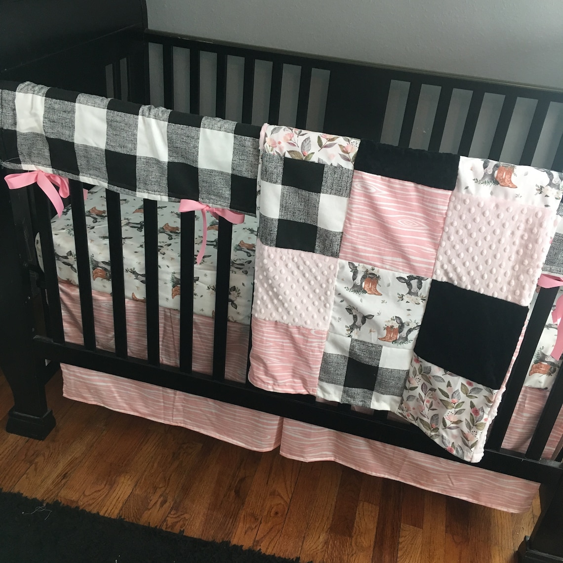 Custom Baby Girl Crib Bedding Set in Pink and Black With a Etsy