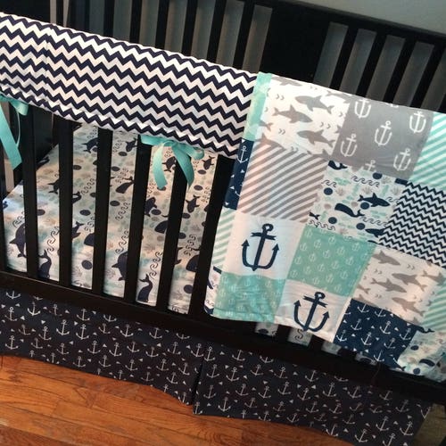 Custom Crib Bedding Set Made to Order Mint Gray Navy Etsy
