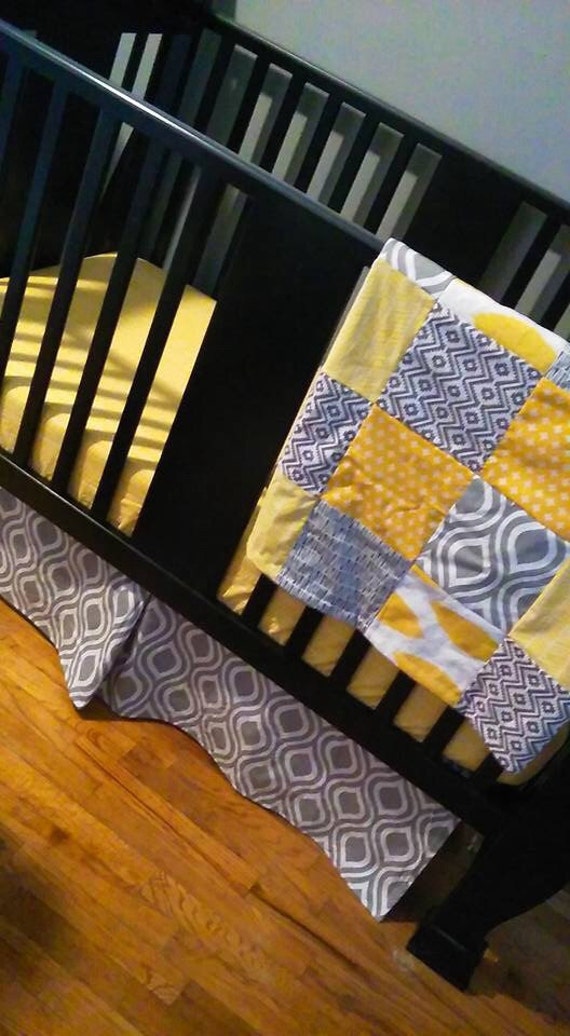 Custom Crib Bedding Set Made To Order Yellow And Grey Etsy